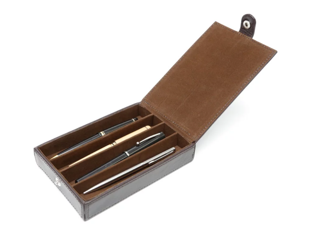 Boîte à quatre stylos Ashlin® Designer Expresso Brown Sanremo