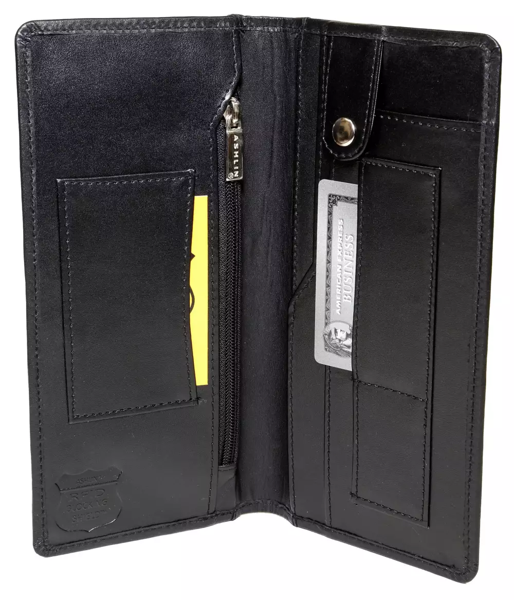Ashlin® Designer Franck Midnight Black Leather RFID Blocking Premium Ticket Wallet