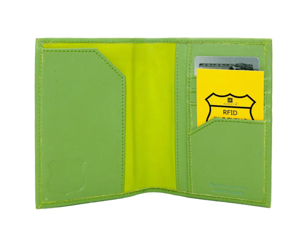 Ashlin® Designer Amsterdam Lime Green RFID Blocking Passport Wallet