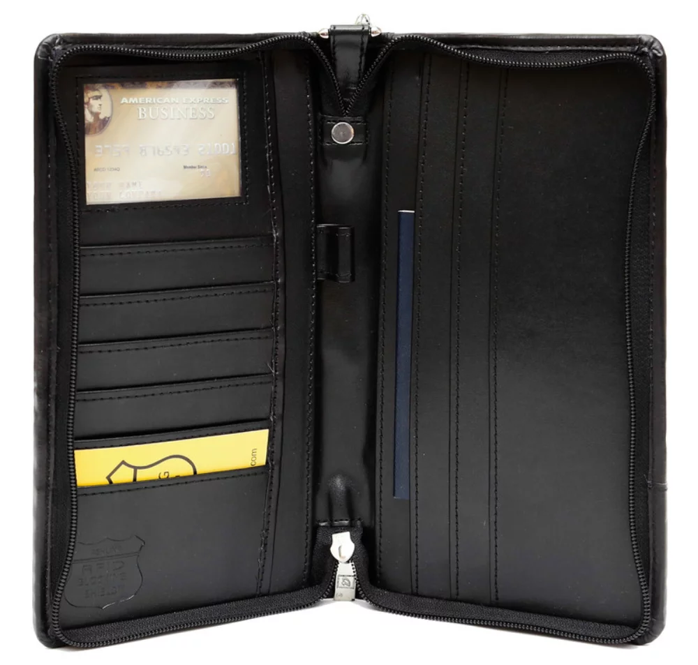 Portefeuille de voyage en cuir végétalien zippé Ashlin® Designer Monaco avec blocage RFID