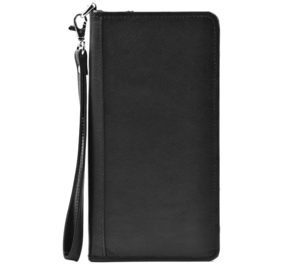 Portefeuille de voyage en cuir de Toscane zippé avec blocage RFID Ashlin® Designer Monaco