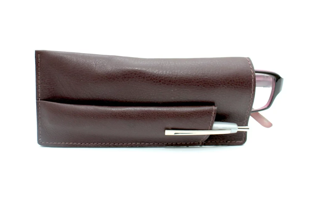 Étui à lunettes simple Ashlin® Designer Calabria Expresso Brown avec boucle pour stylo