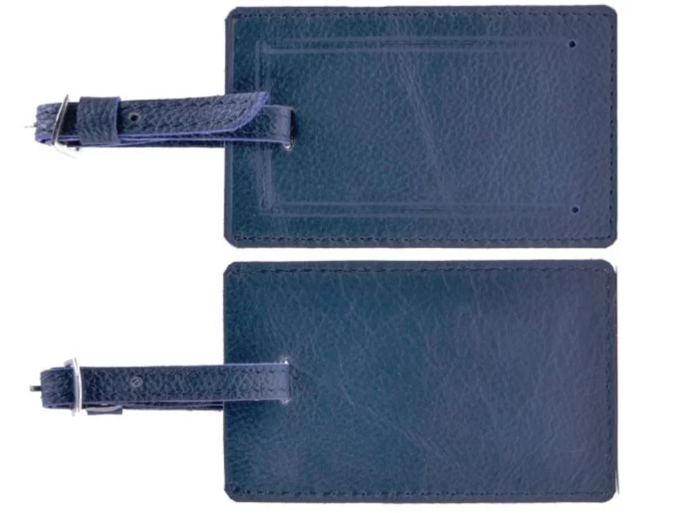 Étiquette de bagage rectangulaire bleu marine Ashlin® Designer Toledo avec sangle ajustable