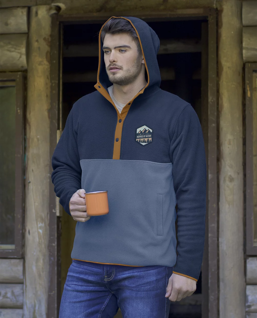 Initial Unisex Hooded 1/4 Button-Down Sweater