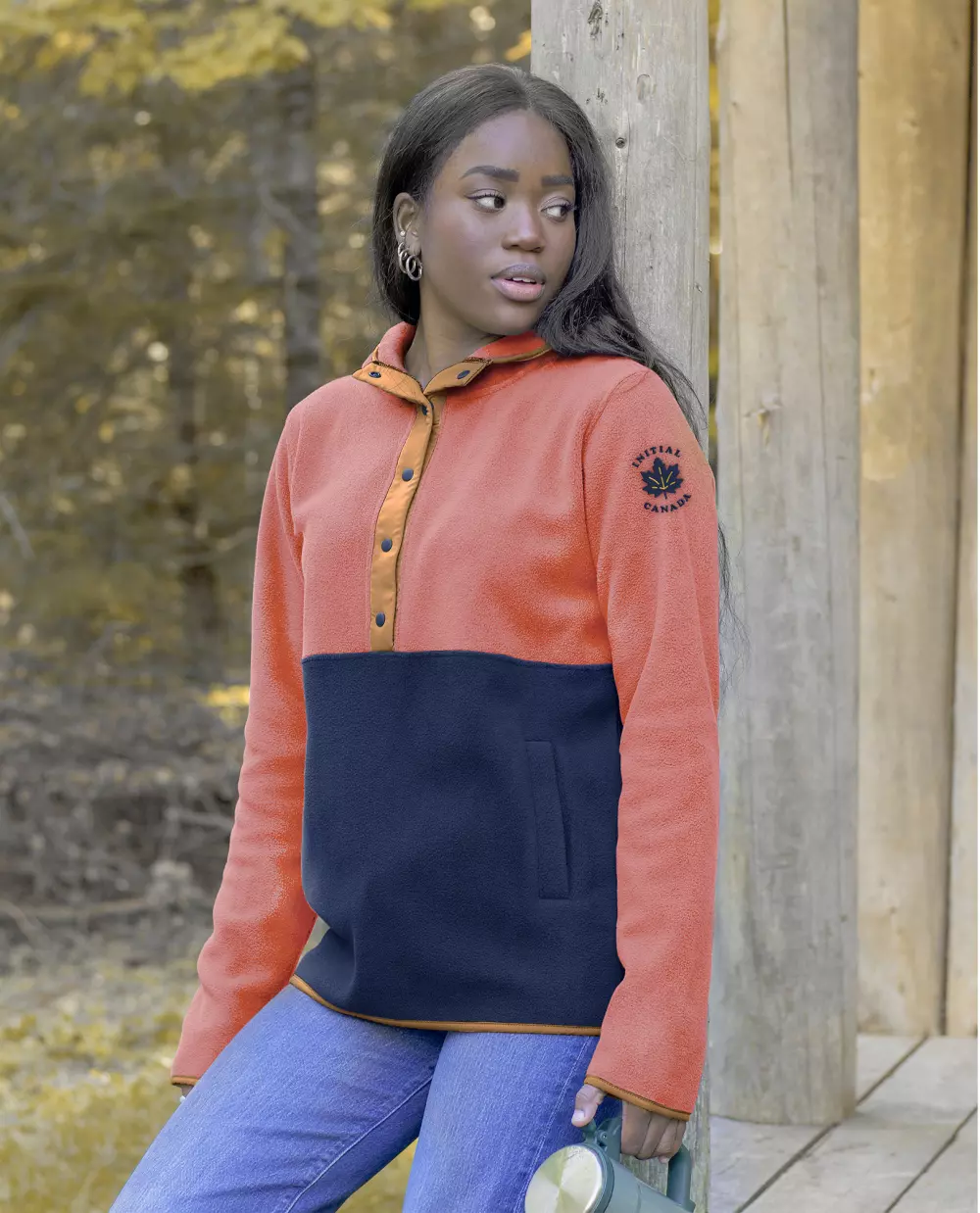 Initial Women Hooded 1/4 Button-Down Sweater