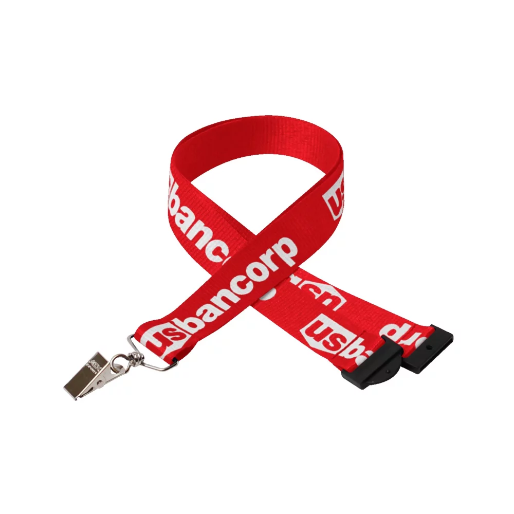 1" Silkscreened Flat Lanyard w/ Sew on Breakaway