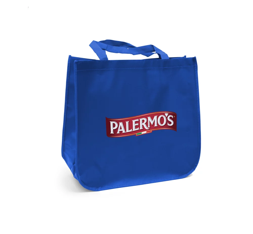 Large laminated Grocery Tote with heat transfer logo